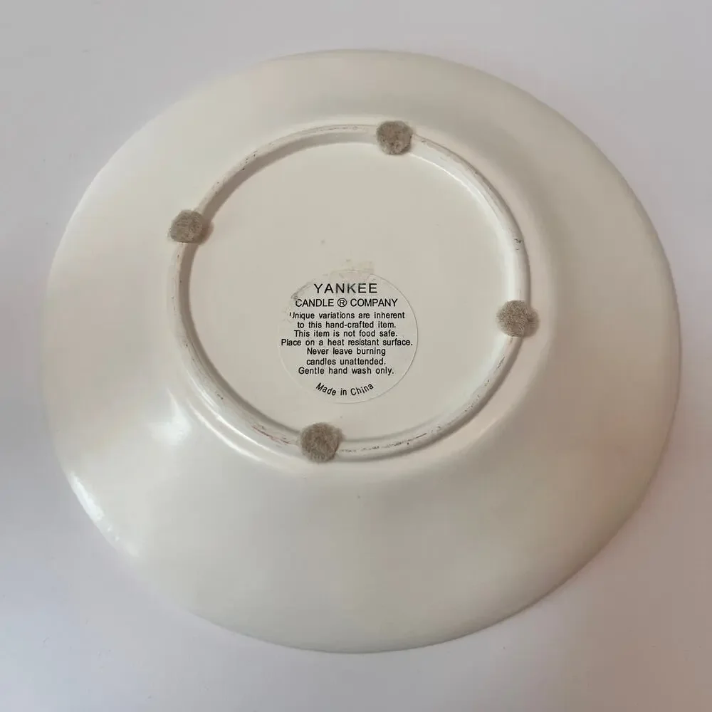 Yankee Candle Pink Floral Ceramic Candle Plate Tray Holder 8” Raised Leaf Border